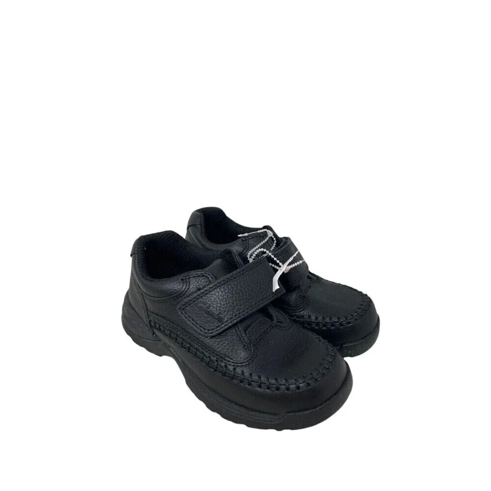 Clarks Caribou Sneakers Kids Size 8.5 9 Narrow Black Leather Hook Loop Closure